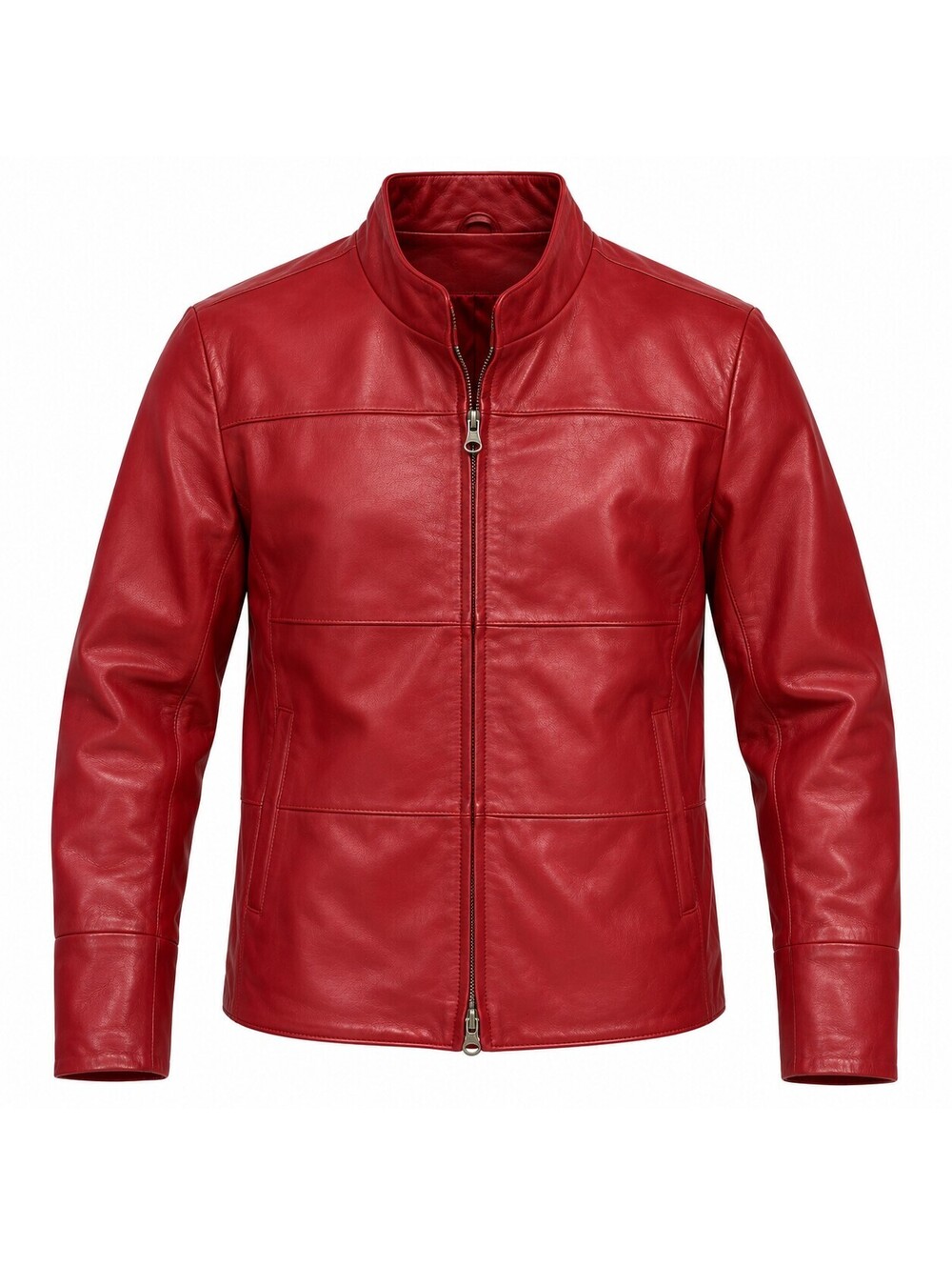 Vintage Y2K Cherry Red Genuine Leather Moto Jacket Double Zip